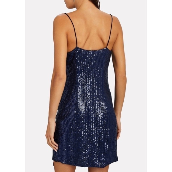 NWT Caroline Constas Koren Sequined Gathered Mini Slip Dress in Midnight Blue - Picture 2 of 13